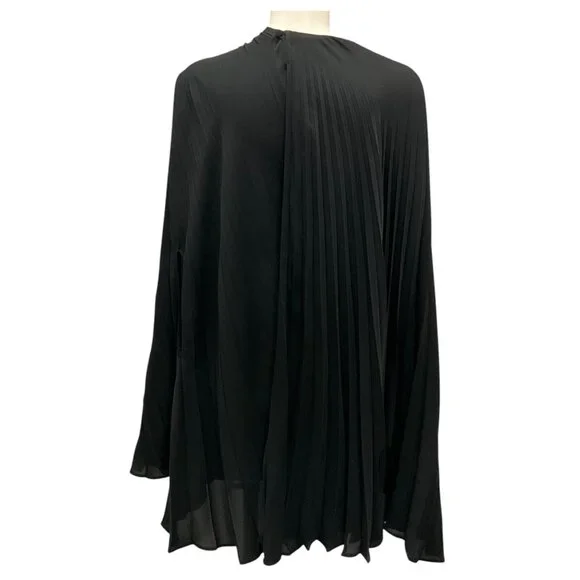 Valentino Black 2022 Draped Pleated Cape Mini Dress